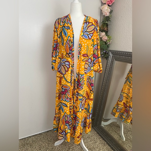 NWT Tabitha Brown x Target Orange Floral Print Long Duster Size XS Kimono Dress - Picture 2 of 15